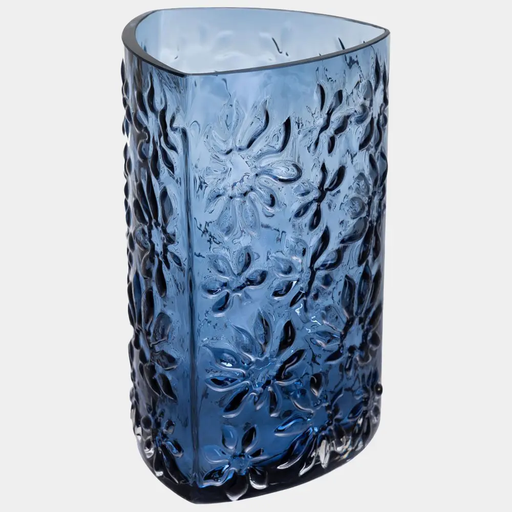 10¹² terra Trianglar Twist Vase ブルー Dartington Crystal Botanical Triangular Vase in Ink Blue | World