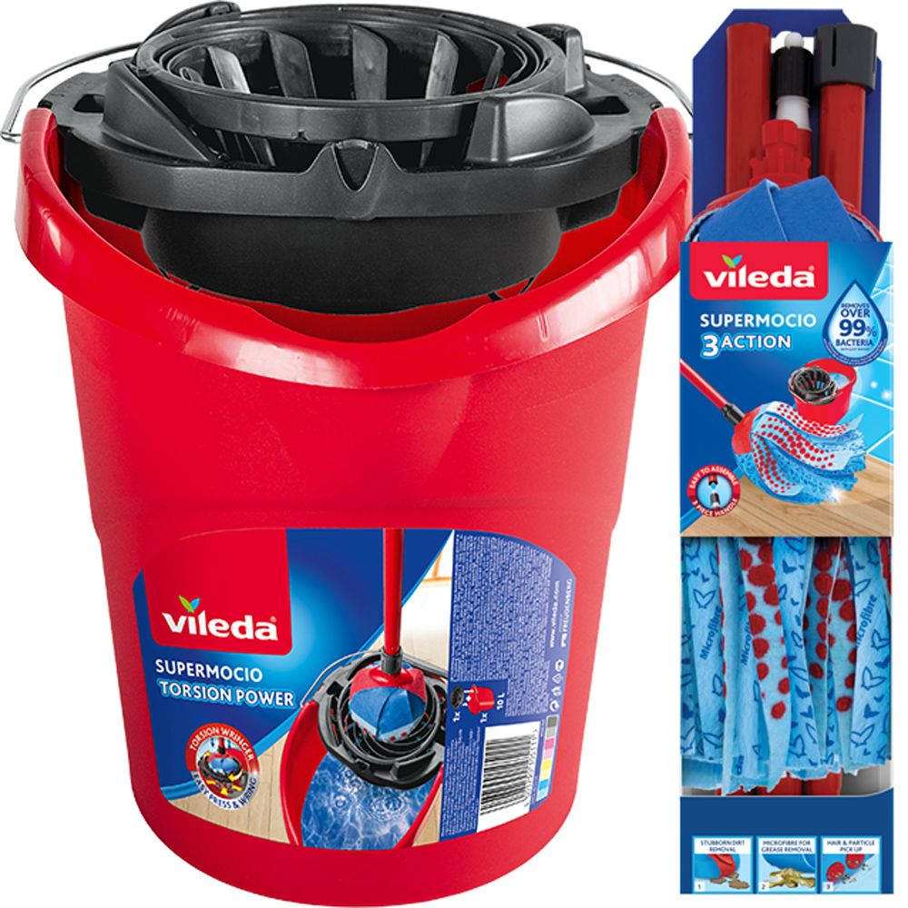 Vileda Mop and Bucket Set SuperMocio Compact Microfibre Mop Bucket with  Wringer